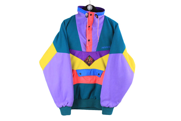 Vintage Nevica Fleece XLarge size multicolor bright style retro rare 90's 80's clothing half zip hipster windbreaker jumper unique authentic wear street style warm sweatshirt ski mountain sport snowboard clothing