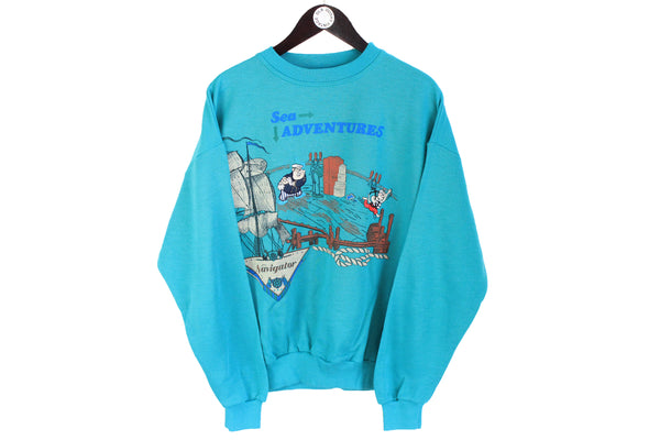 Vintage Sea Adventures Sweatshirt Medium blue New Fast 90's crewneck retro style jumper 