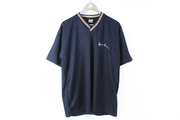 Vintage Gianni Versace T-Shirt XXLarge bootleg polyester navy blue v-neck tee 80s