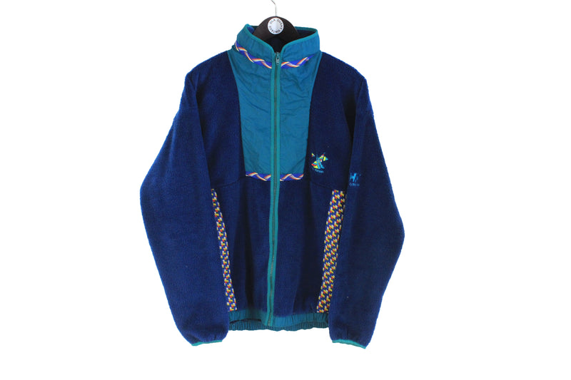 Vintage Helly Hansen Fleece Full Zip Medium blue 90's retro style winter ski sweater