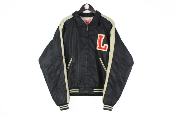 Vintage Lonsdale Jacket XLarge black collared 90s UK streetwear mod skinhead style full zip  big logo