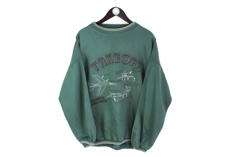 Vintage Take Off Flight Sweatshirt Large / XLarge green big logo 90's crewneck