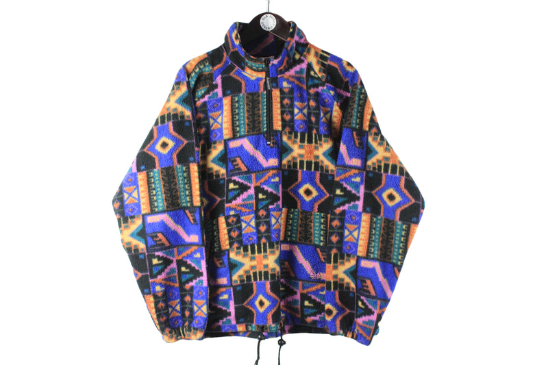 Vintage Fleece 1/4 Zip Large abstract pattern 90s retro sport ski style jumper winter sweater