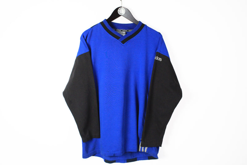 Vintage Adidas Sweatshirt 3/4 Sleeve Large / XLarge blue black 90s sport style jumper
