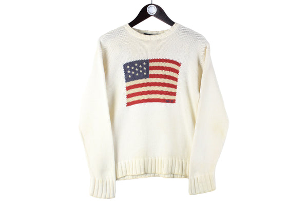 Vintage Polo by Ralph Lauren Sweater Women's Medium / Large USA flag big logo 90s retro classic winter pullover oversize jumper