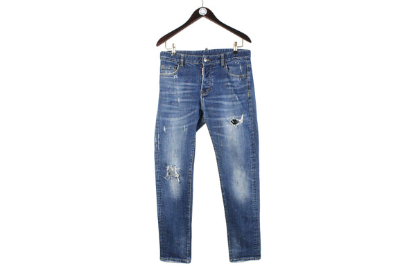 Dsquared2 Jeans 33 blue paint dot drops print authentic streetwear denim pants