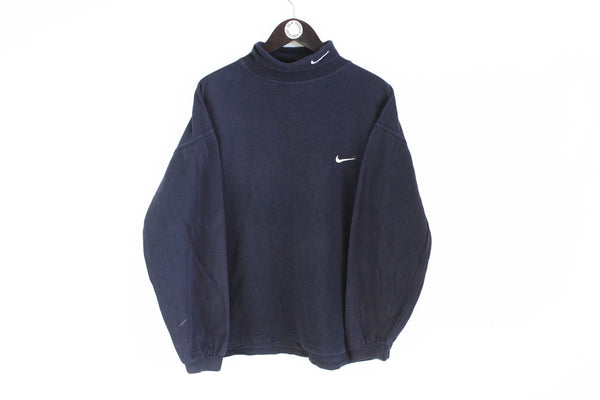 Vintage Nike Bootleg Turtleneck Medium navy blue small logo sweatshirt 90s