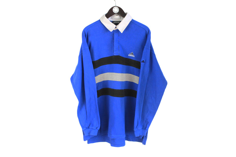 Vintage Adidas Rugby Shirt XXLarge blue cotton collared 90's sweatshirt