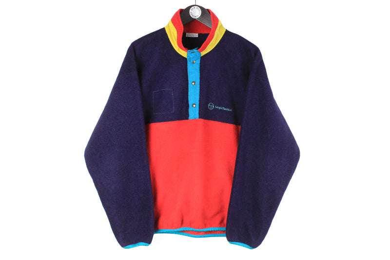 Vintage Sergio Tacchini Fleece Large multicolor 90s retro style sportswear snap button outdoor made in Italy sweater