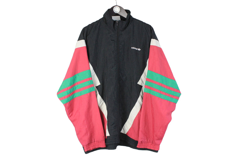 Vintage Adidas Track Jacket XXLarge size men's oversize sport wear athletic multicolor bright windbreaker pink full zip authentic training runnig wear 