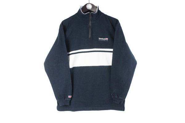 Vintage Reebok Sweatshirt Small blue 1/4 zip retro sport style jumper small logo UK classic