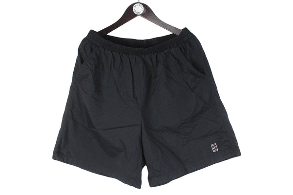 Vintage Nike Shorts XLarge size men's sport wear black basic above the knee length small logo swoosh tennis clothing authentic athletic elastic