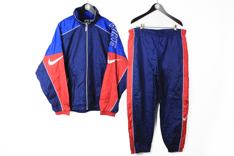 Vintage Nike Tracksuit Large / XLarge navy blue 90s sport style suit oversize athletic jacket and pants