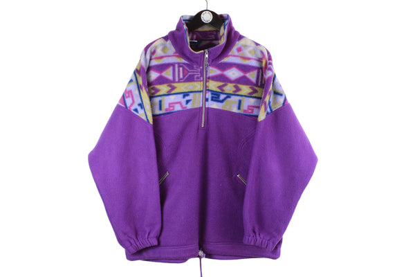 Vintage Fleece XLarge size purple bright style retro rare 90's 80's clothing half zip hipster jumper unique authentic wear street style warm sweatshirt ski mountain sport snowboard clothing