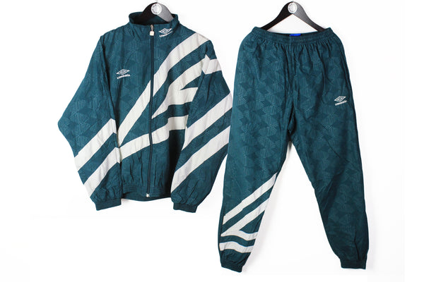 Vintage Umbro Tracksuit Large green full monogram big logo 90s England style sport suit Jacket and pants