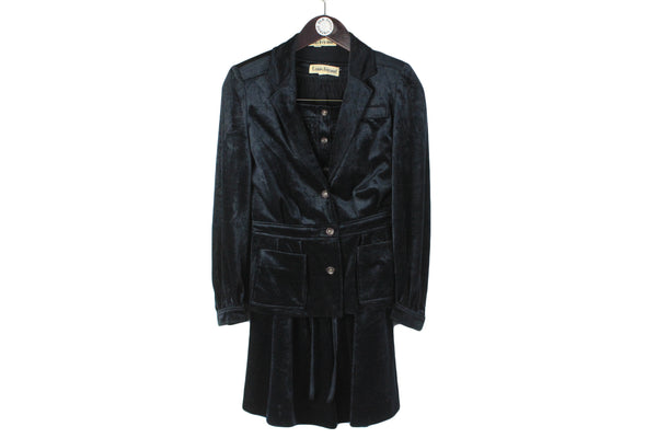 Vintage Louis Feraud Suit Women's xsmall small size black soft blazer skirt vest classic retro 90's 80's style formal event ladys clothing dress button up luxury 