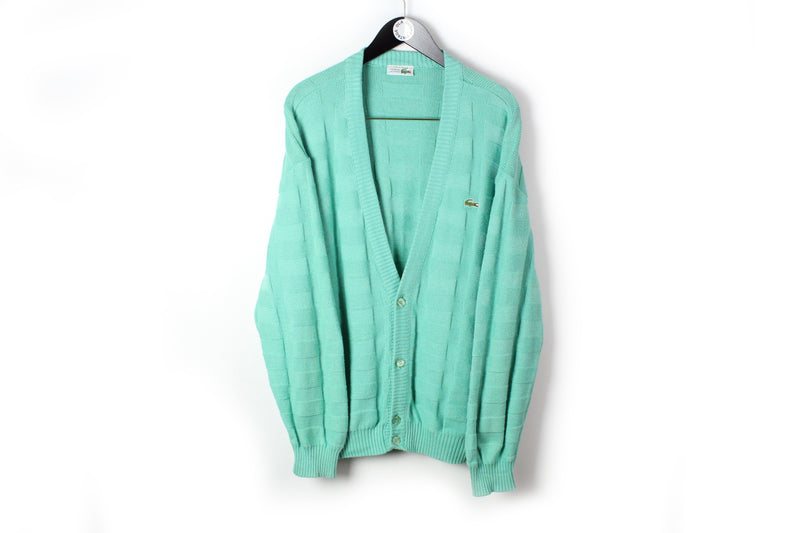 Vintage Lacoste Cardigan XLarge / XXLarge green 90s made in France mint color sweater