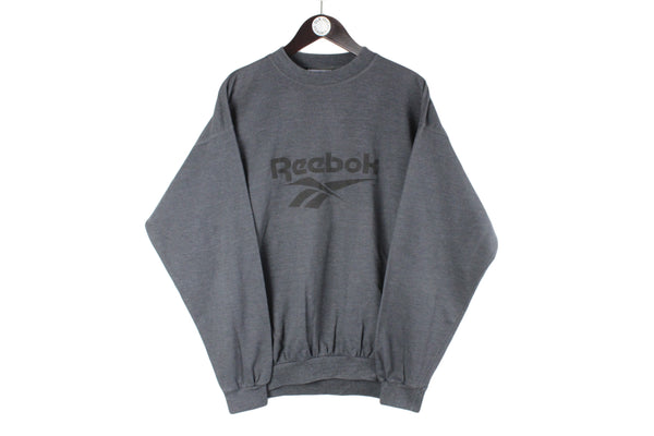 Vintage Reebok Sweatshirt Large gray big logo 90s retro sport crewneck jumper UK style