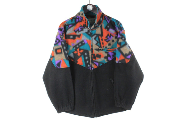 Vintage Fleece Half Zip Women's Medium / Large black abstract pattern 90s sport style outdoor trekking sweater