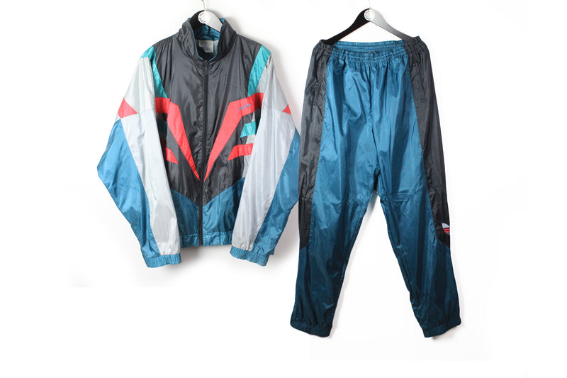 Vintage Adidas Tracksuit XXLarge black blue 90s windbreaker sports style jacket