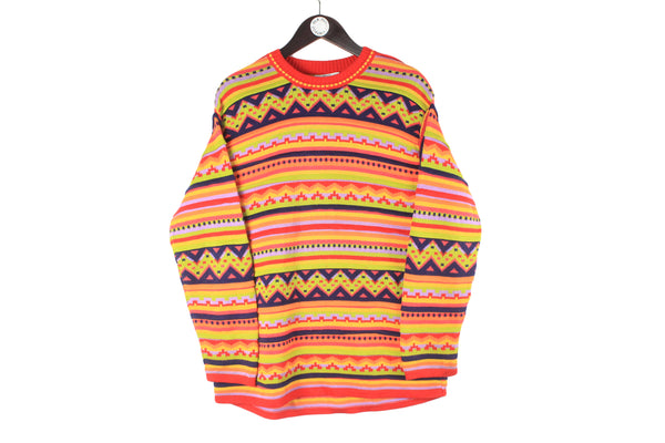 Vintage United Colors of Benetton Sweater Women's XLarge abstract pattern 90s 3d pattern abstract striped oversized crewneck jumper