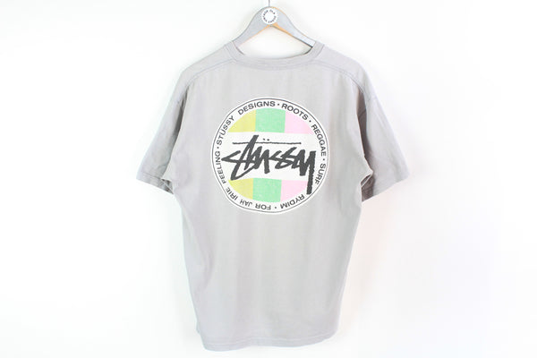 Vintage Stussy T-Shirt Large / XLarge big logo gray skateboarding tee