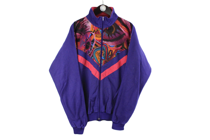 Vintage Rodeo Full Zip Sweatshirt XLarge size men's purple multicolor acid pattern sport jumper authentic athletic cotton wear 90's 80's streetwear long sleeve