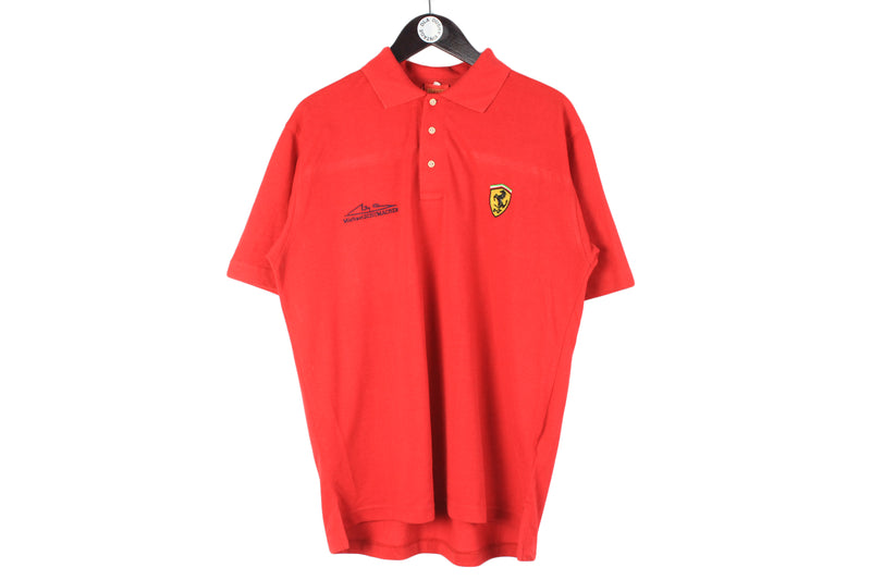 Vintage Ferrari Polo T-Shirt XLarge size men's racing style collared tee red Michael Schumacher wear 90's style streetwear retro classic 
