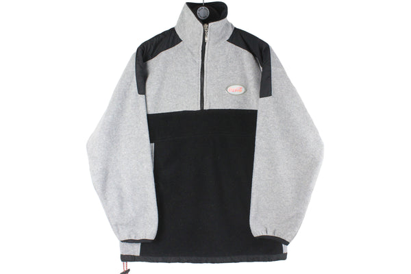 Vintage Coca-Cola Fleece 1/4 Zip Medium gray black 90s retro sport style fleece jumper