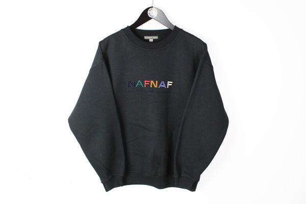 Vintage Naf Naf Sweatshirt Medium black multicolor big logo 90s crewneck jumper
