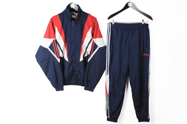 Vintage Adidas Tracksuit Medium sport style 90s blue red retro rave party suit
