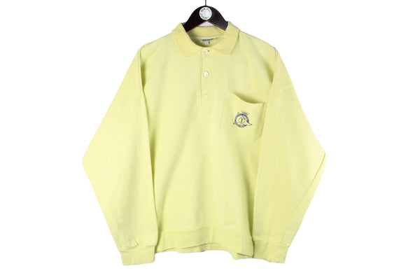 Vintage Hugo Boss Sweatshirt XLarge yellow  small logo 90s retro collared jumper