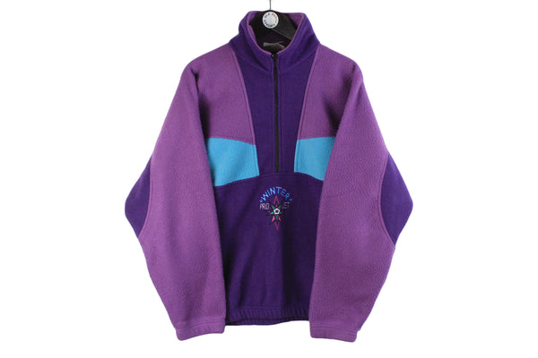 Vintage Fleece Large size purple bright half zip style retro rare 90's 80's clothing turtleneck hipster jumper unique authentic wear street style warm sweatshirt ski mountain sport snowboard outfit