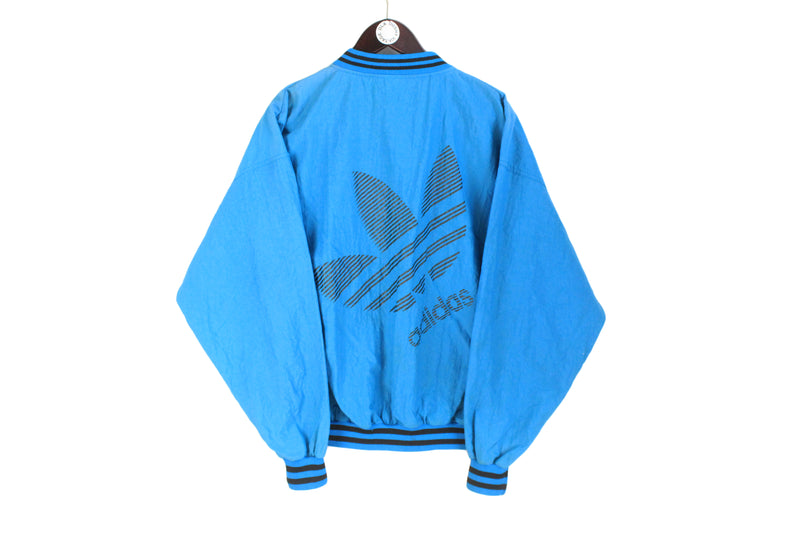 Vintage Adidas Bomber Jacket Medium blue big logo 90's windbreaker