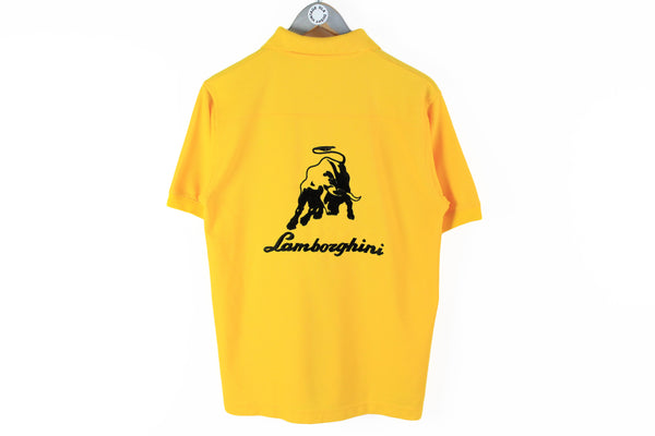 Vintage Lamborghini Polo T-Shirt Large yellow big logo 90s top