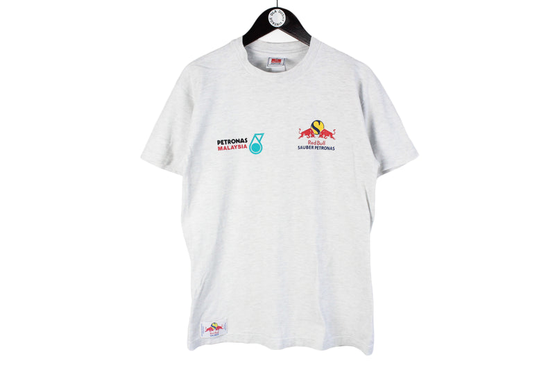 Vintage Red Bull T-Shirt Medium size men's unisex oversize gray light racing style wear short sleeve basic summer top retro rare streetwear Formula 1 Sauber 90's Hanes racing tee