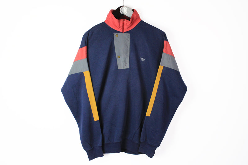 Vintage Adidas Sweatshirt 1/4 Zip Medium / Large multicolor navy blue 90s sport jumper