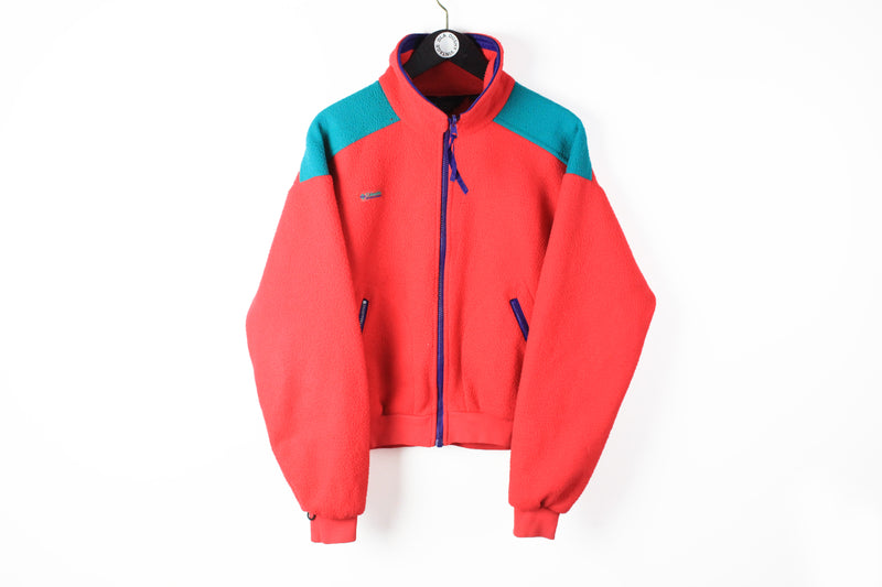 Vintage Columbia Fleece Full Zip Medium red 90s sport style winter ski sweater outdoor