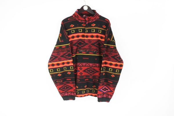 Vintage Fleece 1/4 Zip XLarge / XXLarge black red 90's winter ski sweater