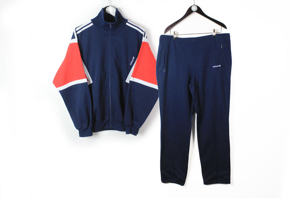 Vintage Adidas Tracksuit XLarge blue red made in Hungary 80s sport style athletic suit