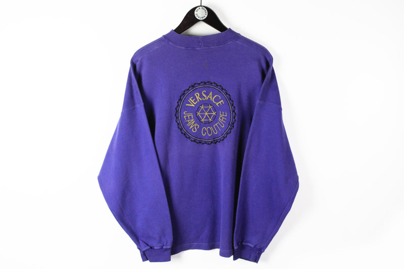 Vintage Versace Jeans Couture Sweatshirt Large purple big logo 90s sport style luxury jumper