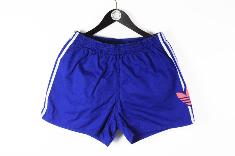 Vintage Adidas Shorts XLarge  blue 90s sport style Germany cotton big logo shorts blue