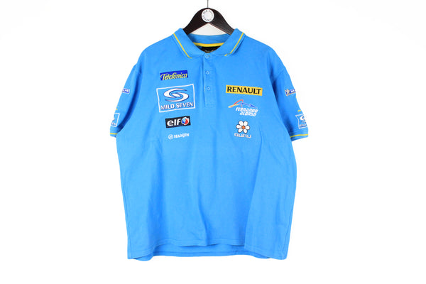 Vintage Renault F1 T-Shirt XLarge / XXLarge Fernando Alonso 2005 Mild Seven blue big logo F1 Racing Formula 1 polo sport shirt