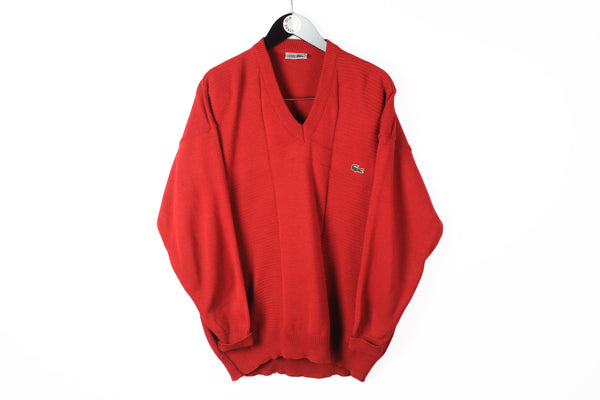 Vintage Lacoste Sweater XLarge / XXLarge red V-neck jumper