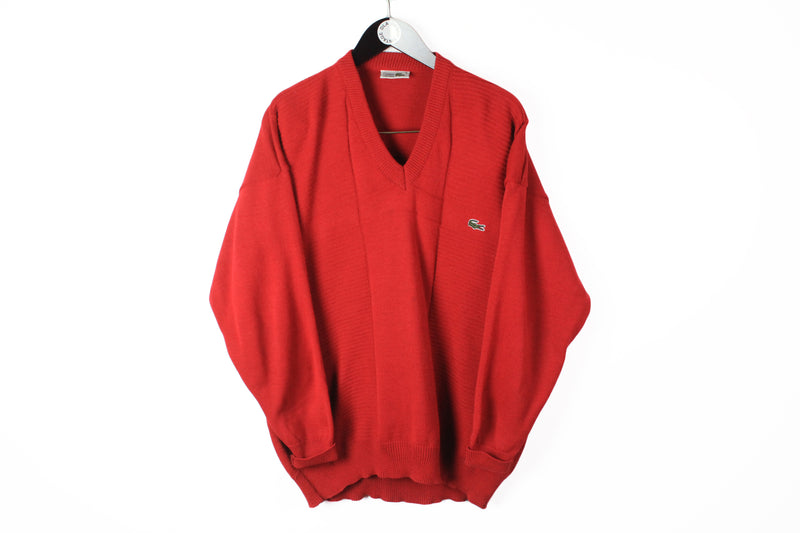 Vintage Lacoste Sweater XLarge / XXLarge red V-neck jumper