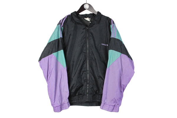 Vintage Adidas Track Jacket XLarge size men's oversize sport wear retro style windbreaker 90's 80's suthentic athletic wear multicolor bright purple jacket sport training