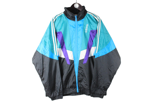 Vintage Adidas Track Jacket XLarge black blue 90s retro sport windbreaker classic 