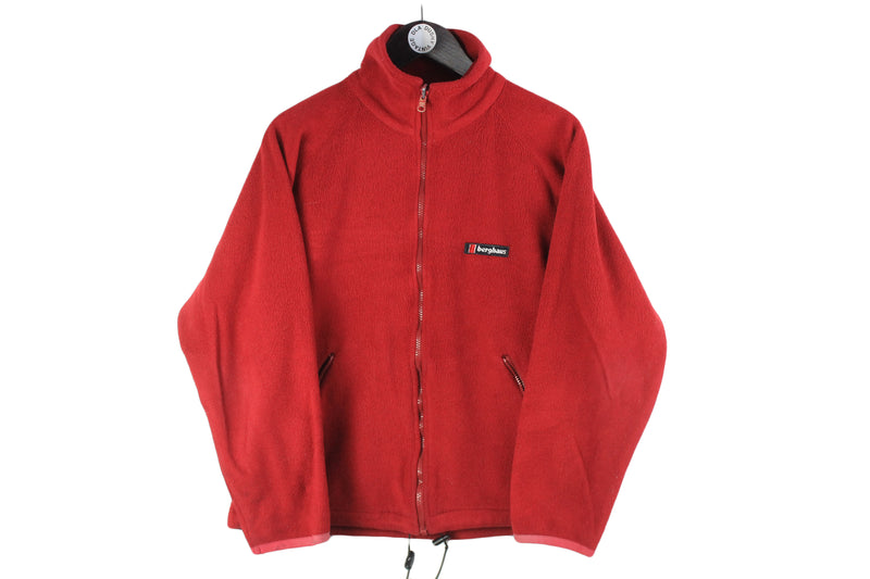 Vintage Berghause Fleece Small size men's red full zip style retro rare 90's 80's clothing hipster jumper unique authentic wear street style warm sweatshirt ski mountain sport snowboard outfit