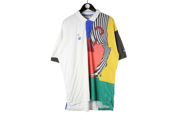 Vintage Adidas Polo T-Shirt XXLarge tennis abstract pattern ATP Tour oversized collared shirt 90s