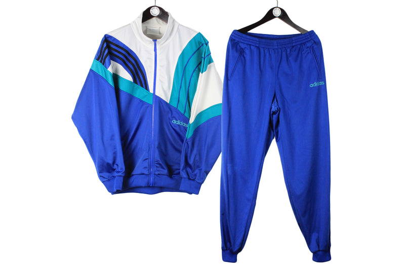 Vintage Adidas Tracksuit Large size men's training wear sport authentic athletic 90's style rare retro blue bright full zip track jacket and pants